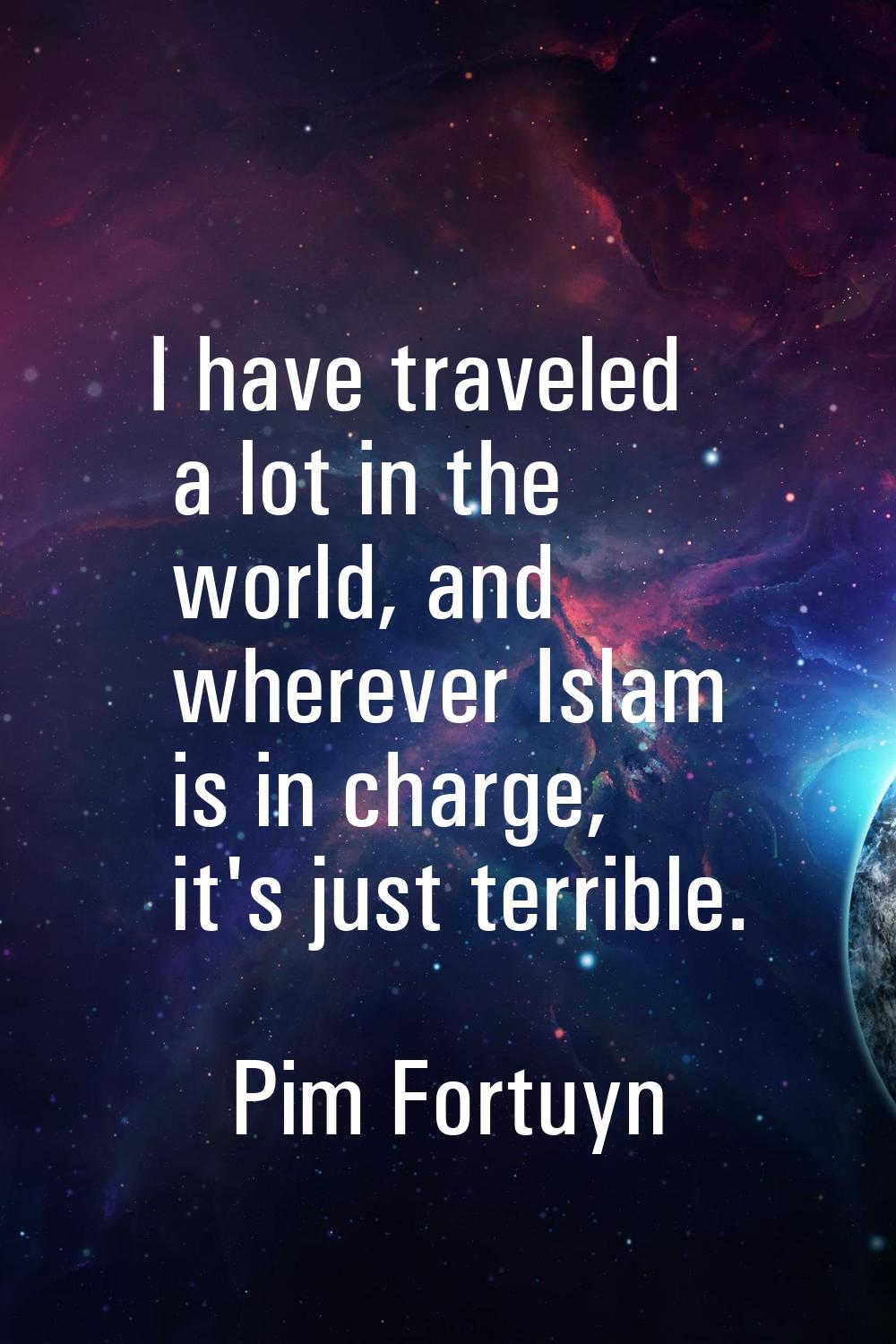 I have traveled a lot in the world, and wherever Islam is in charge, it's just terrible.