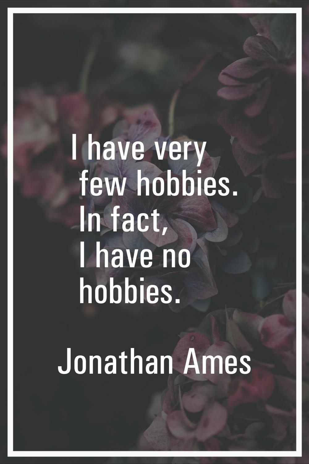 I have very few hobbies. In fact, I have no hobbies.