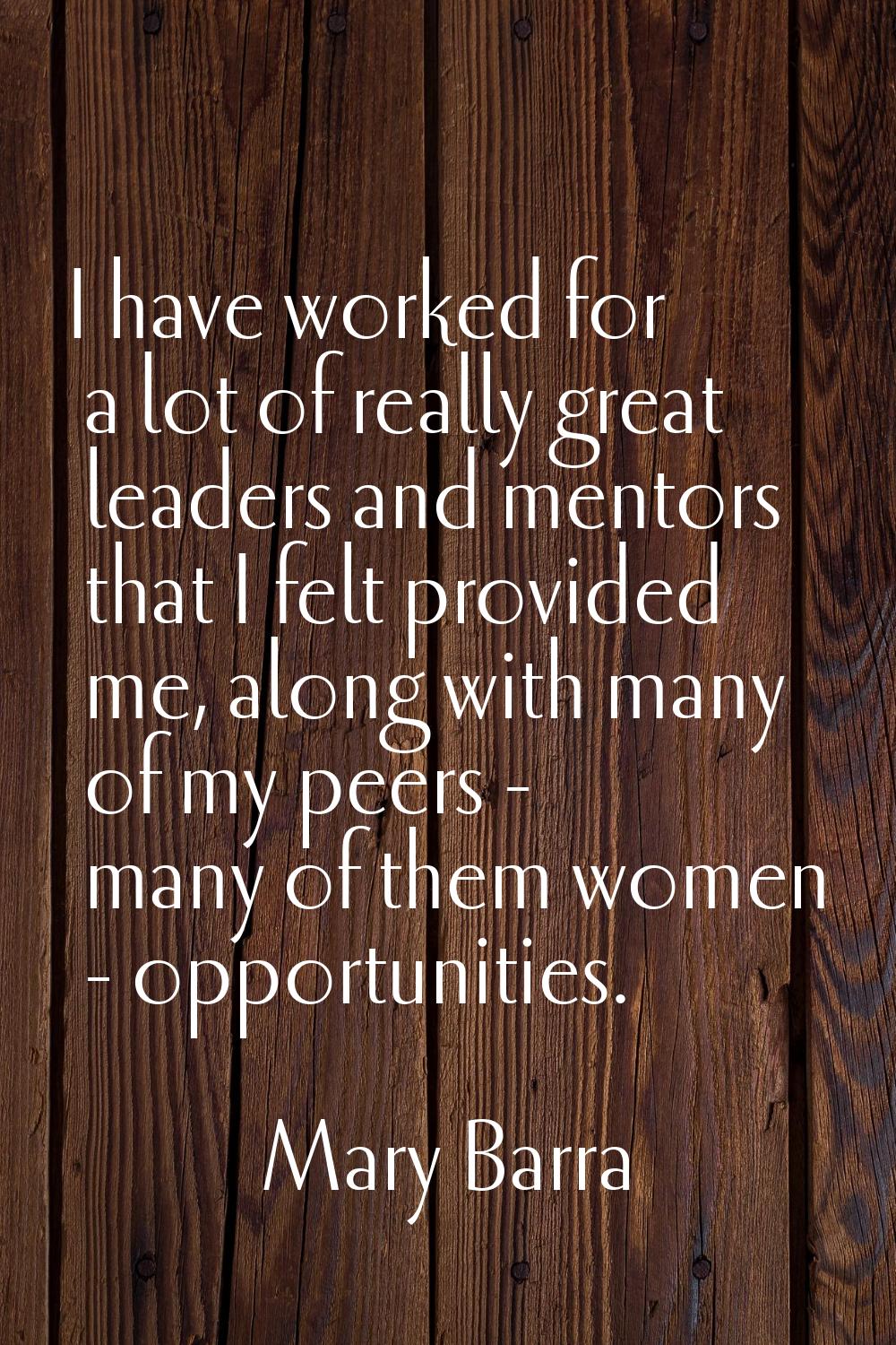 I have worked for a lot of really great leaders and mentors that I felt provided me, along with man