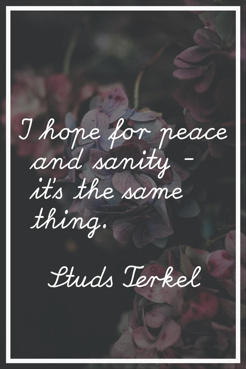 I hope for peace and sanity - it's the same thing.