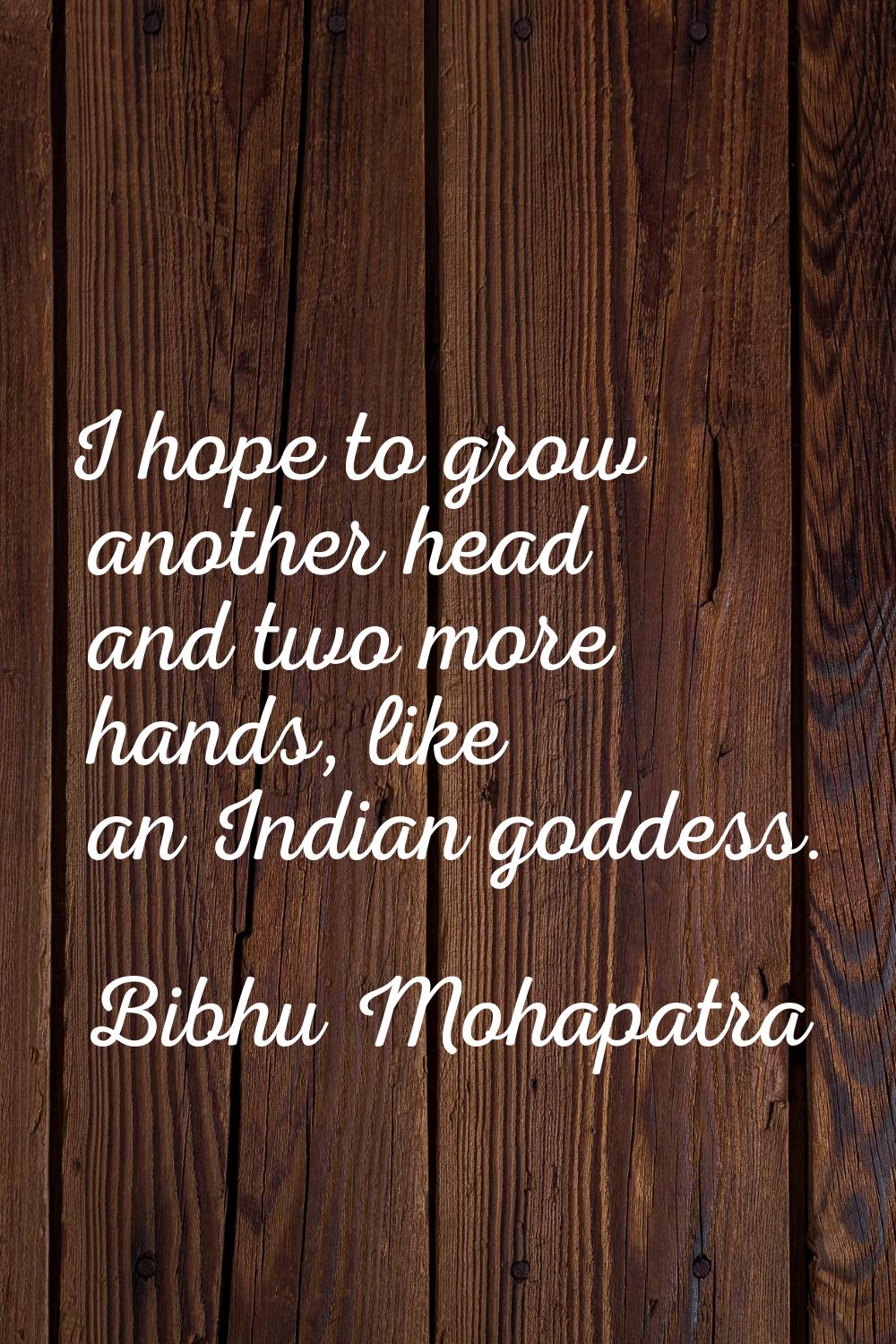 I hope to grow another head and two more hands, like an Indian goddess.
