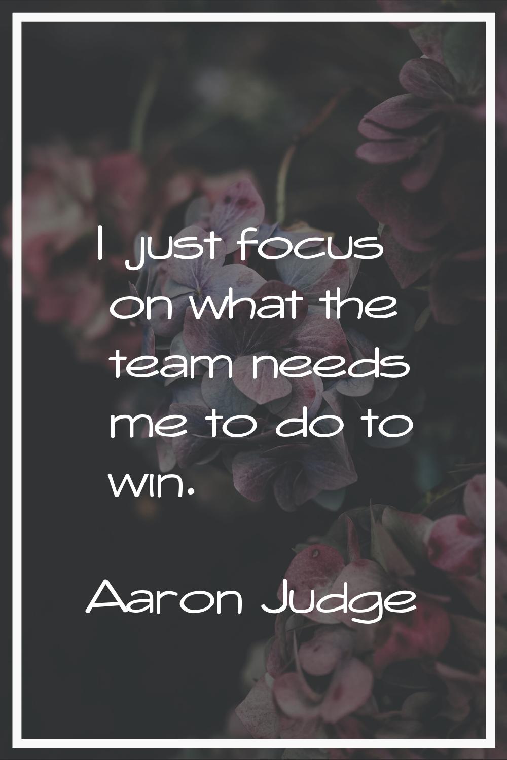 I just focus on what the team needs me to do to win.