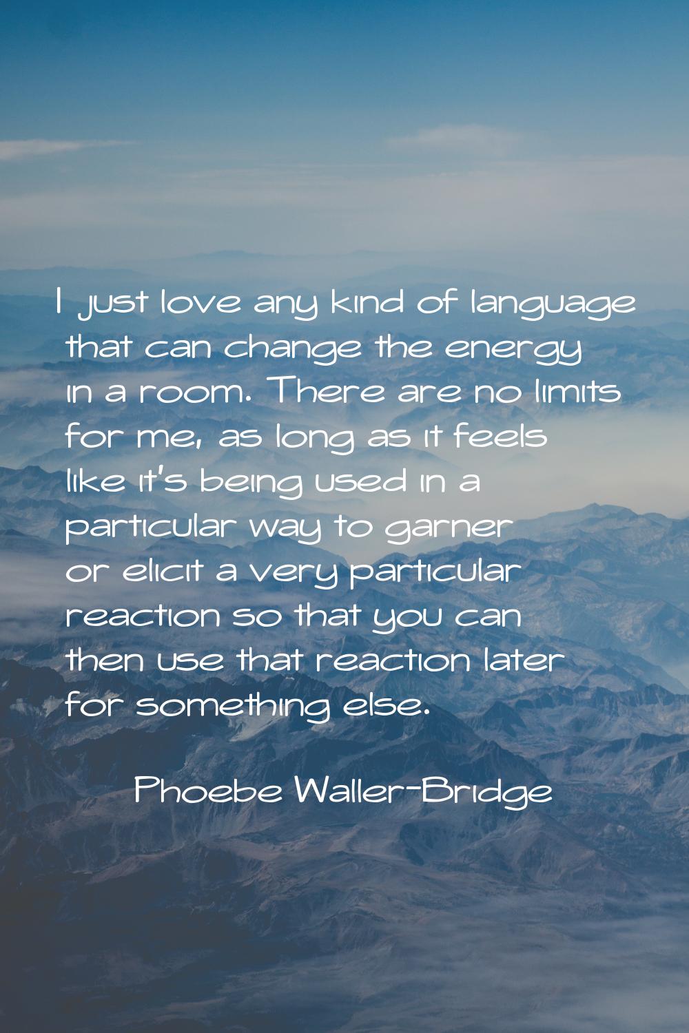 I just love any kind of language that can change the energy in a room. There are no limits for me, 