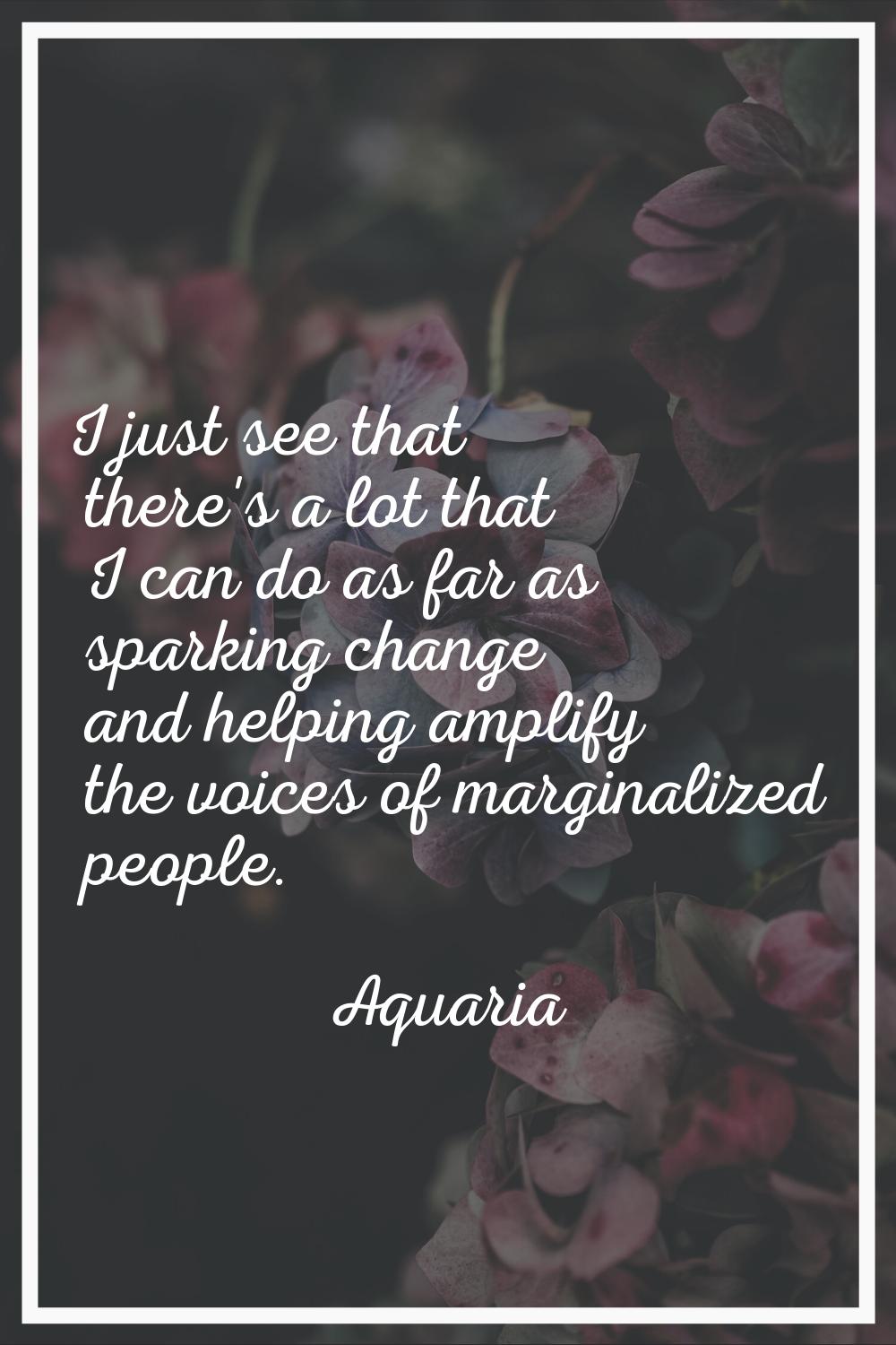 I just see that there's a lot that I can do as far as sparking change and helping amplify the voice