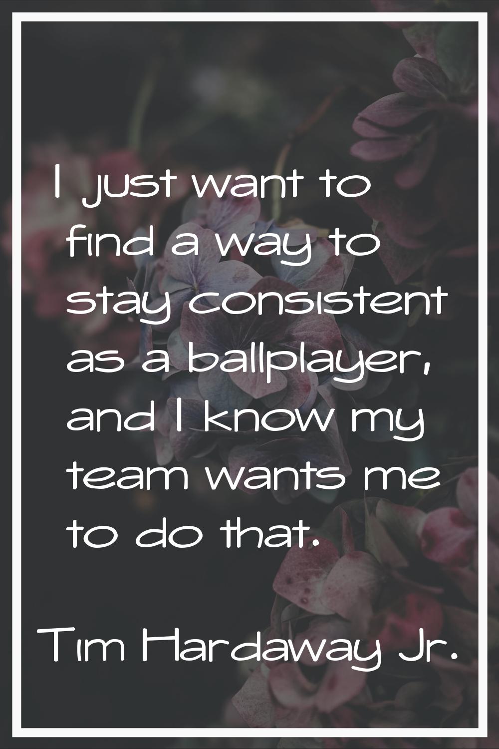 I just want to find a way to stay consistent as a ballplayer, and I know my team wants me to do tha