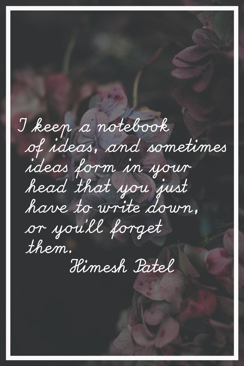 I keep a notebook of ideas, and sometimes ideas form in your head that you just have to write down,