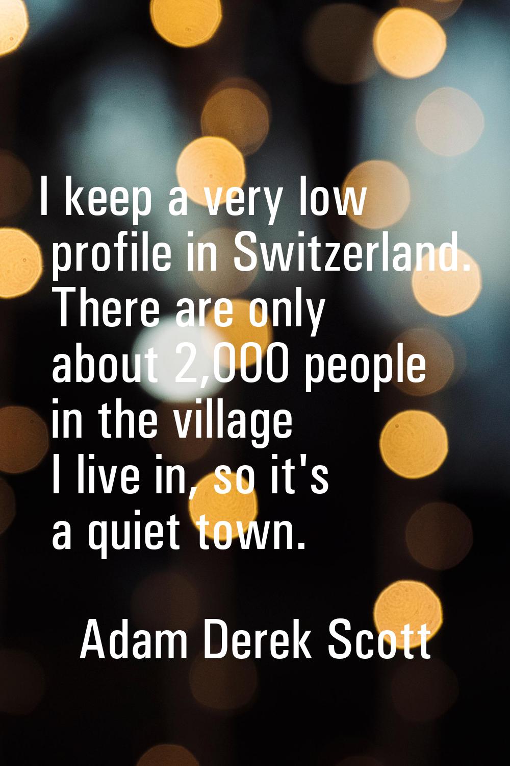 I keep a very low profile in Switzerland. There are only about 2,000 people in the village I live i