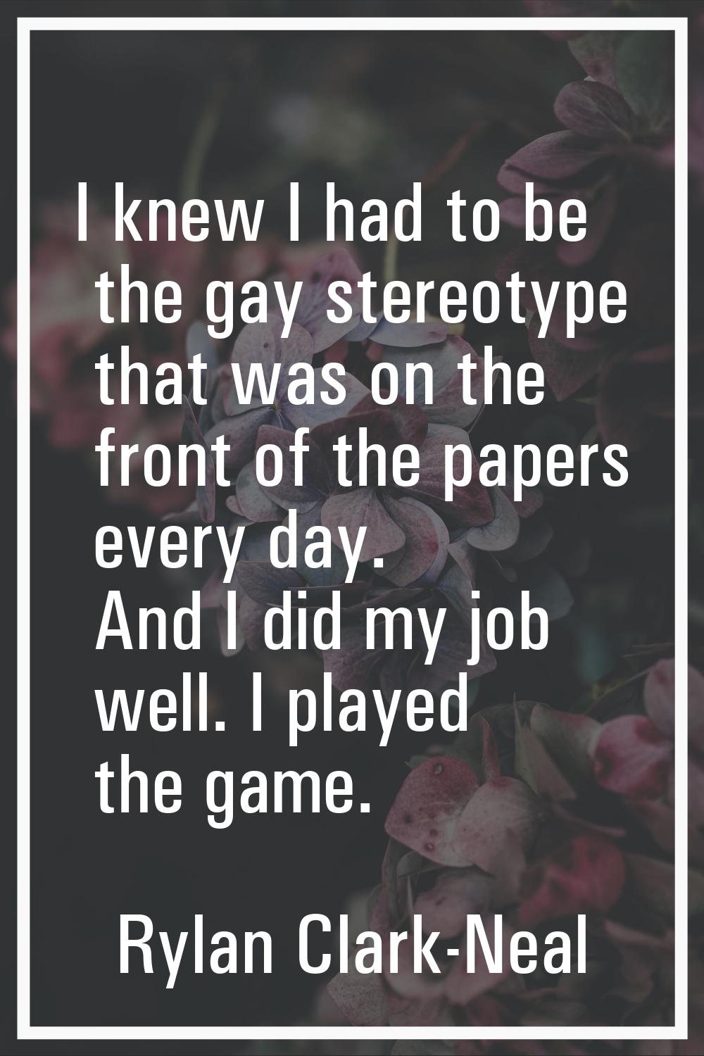 I knew I had to be the gay stereotype that was on the front of the papers every day. And I did my j