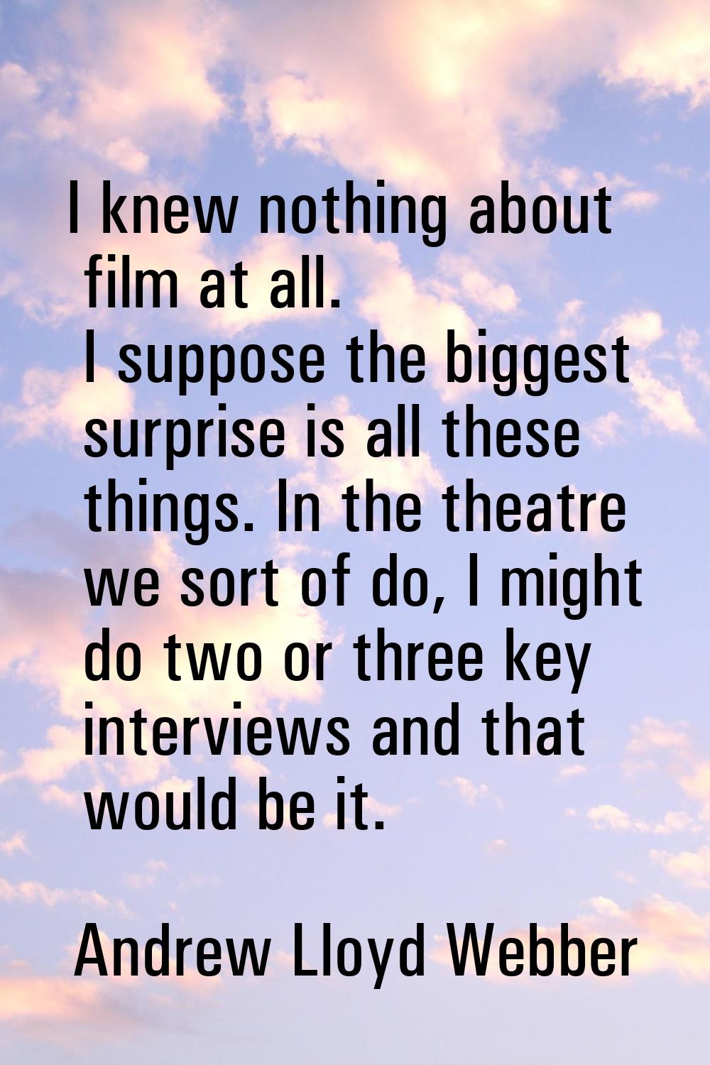 I knew nothing about film at all. I suppose the biggest surprise is all these things. In the theatr