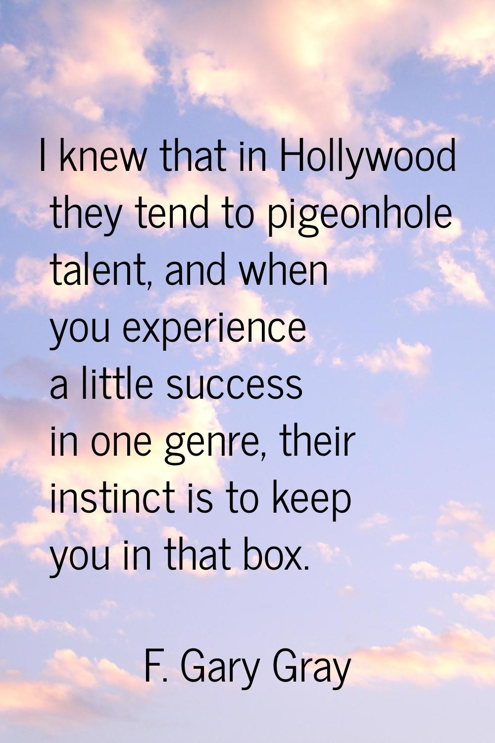 I knew that in Hollywood they tend to pigeonhole talent, and when you experience a little success i