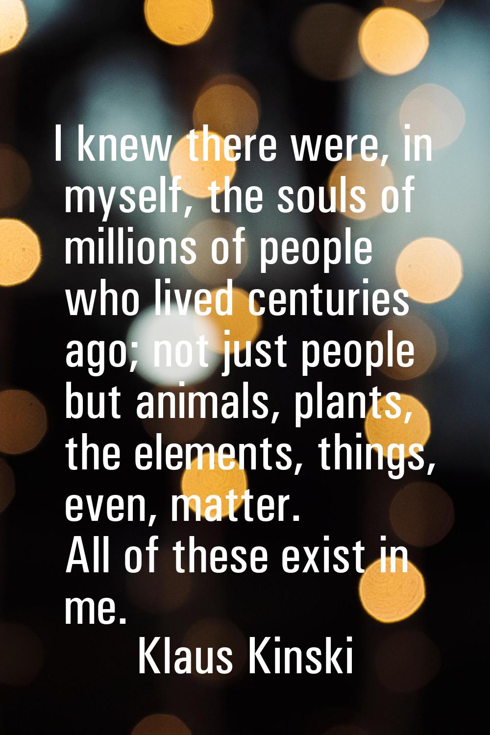 I knew there were, in myself, the souls of millions of people who lived centuries ago; not just peo