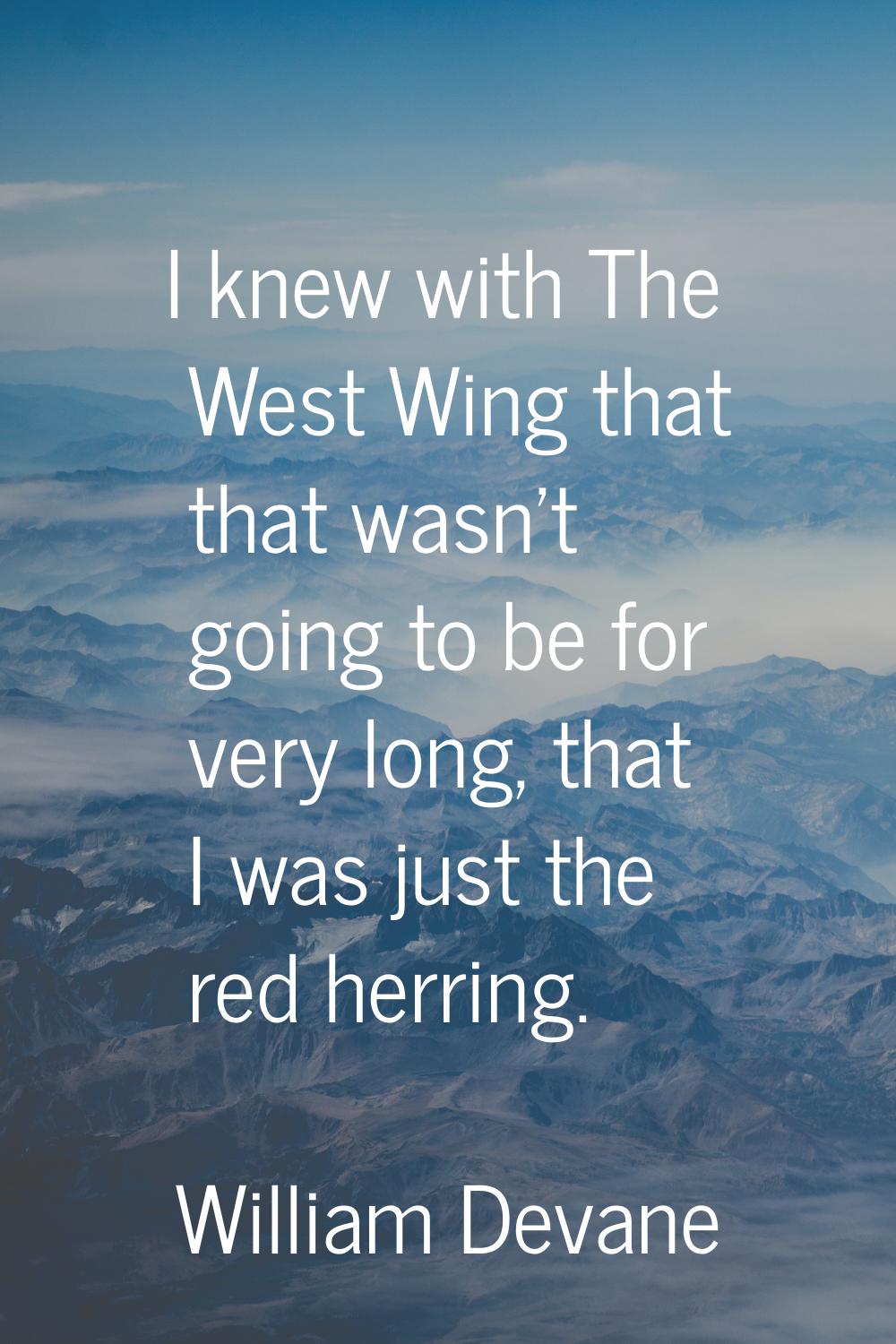 I knew with The West Wing that that wasn't going to be for very long, that I was just the red herri