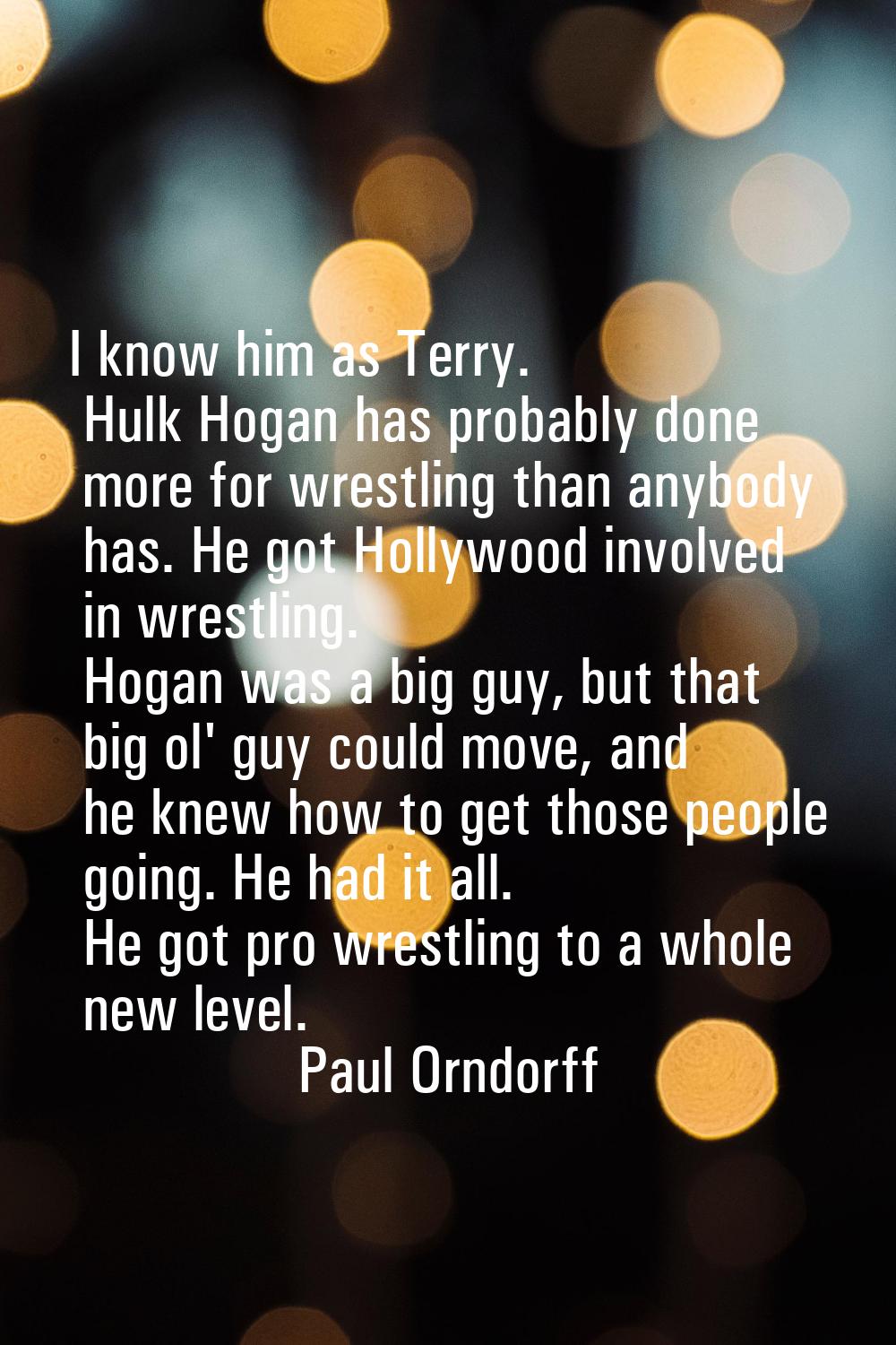 I know him as Terry. Hulk Hogan has probably done more for wrestling than anybody has. He got Holly