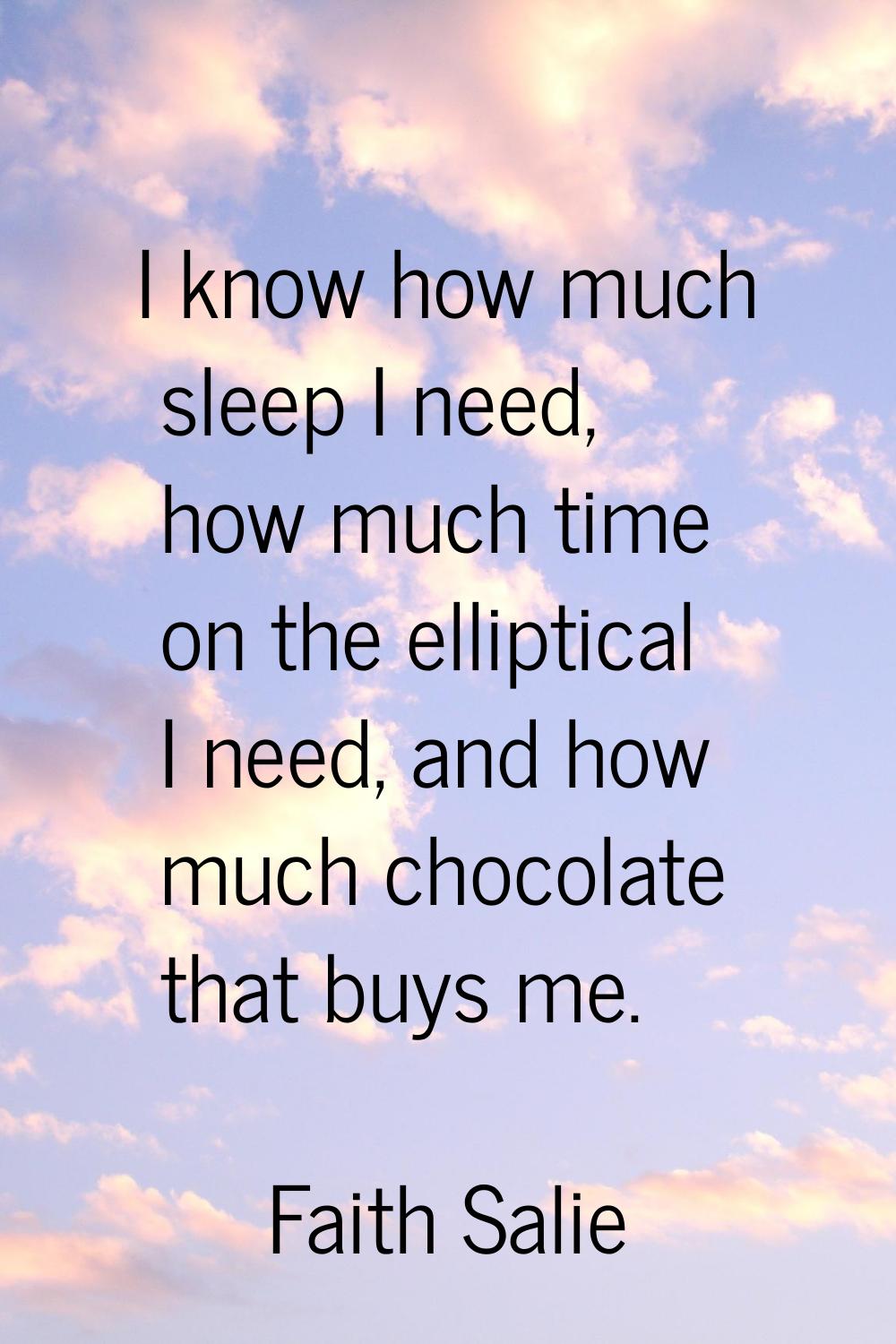 I know how much sleep I need, how much time on the elliptical I need, and how much chocolate that b