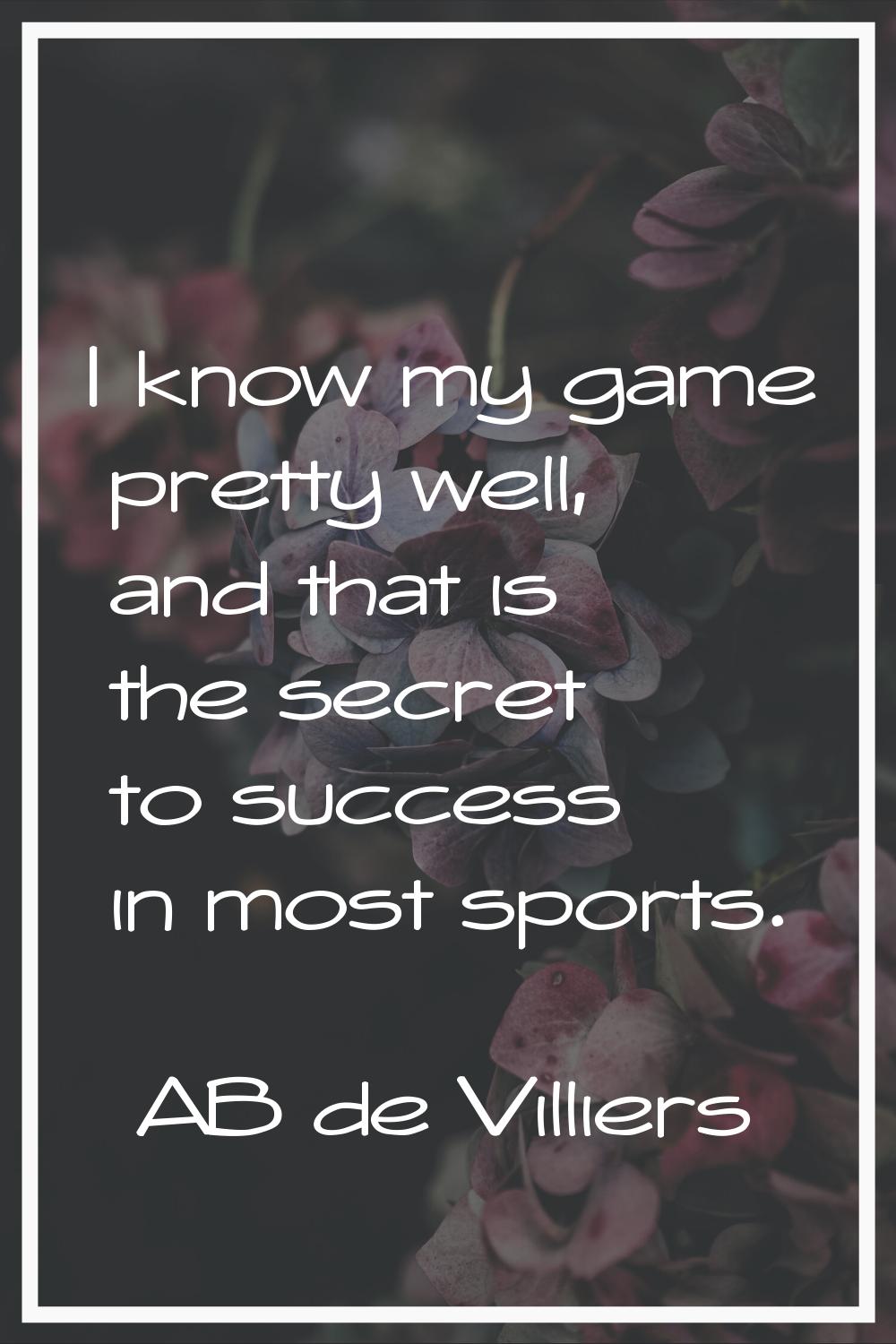 I know my game pretty well, and that is the secret to success in most sports.