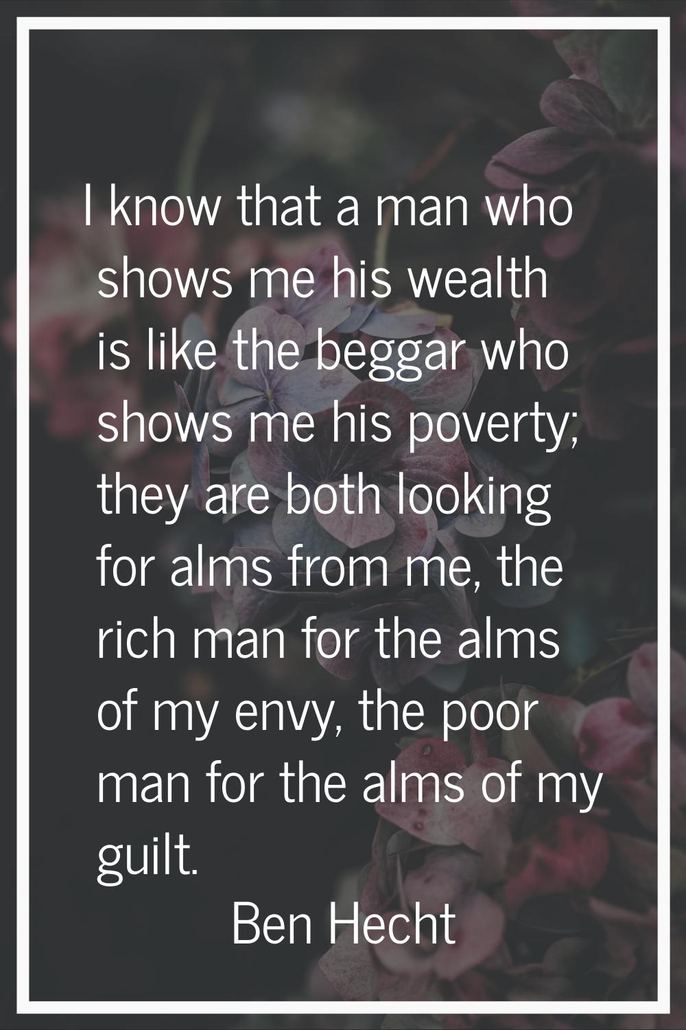 I know that a man who shows me his wealth is like the beggar who shows me his poverty; they are bot