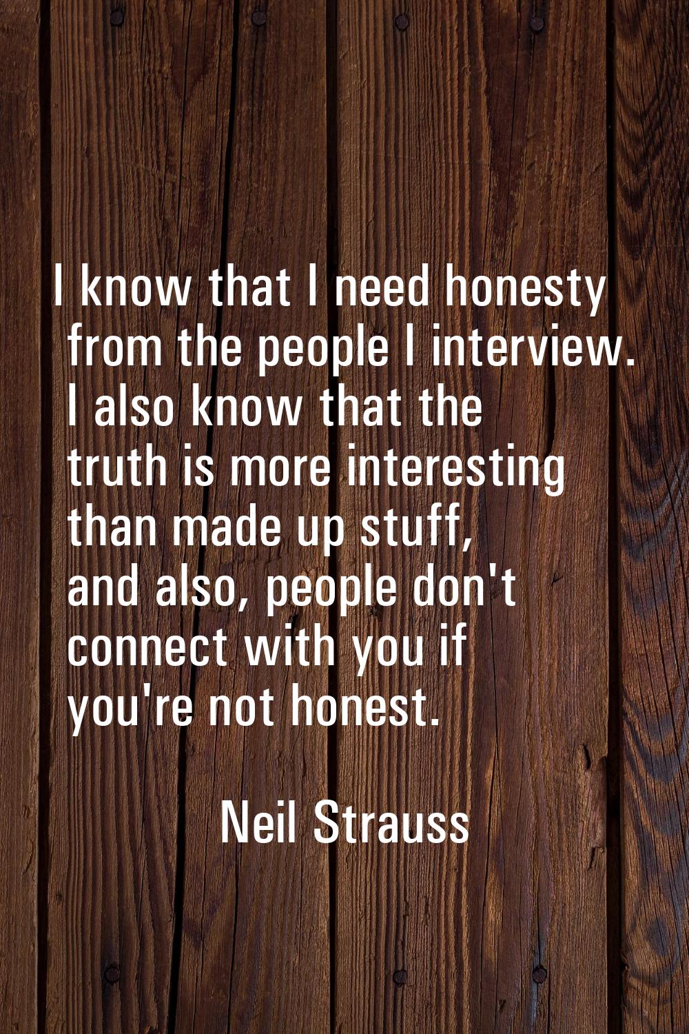 I know that I need honesty from the people I interview. I also know that the truth is more interest