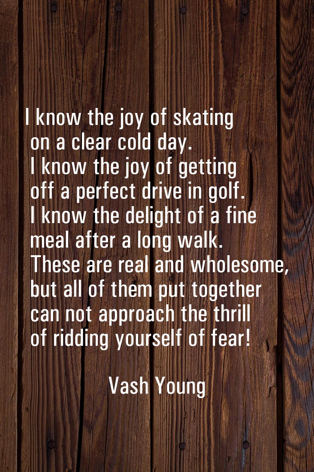 I know the joy of skating on a clear cold day. I know the joy of getting off a perfect drive in gol