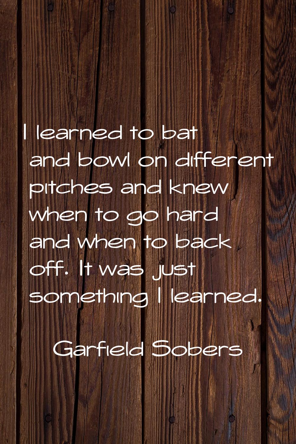 I learned to bat and bowl on different pitches and knew when to go hard and when to back off. It wa