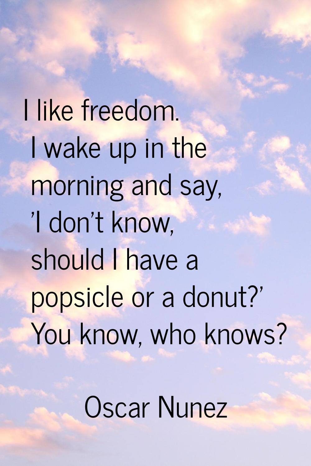 I like freedom. I wake up in the morning and say, 'I don't know, should I have a popsicle or a donu