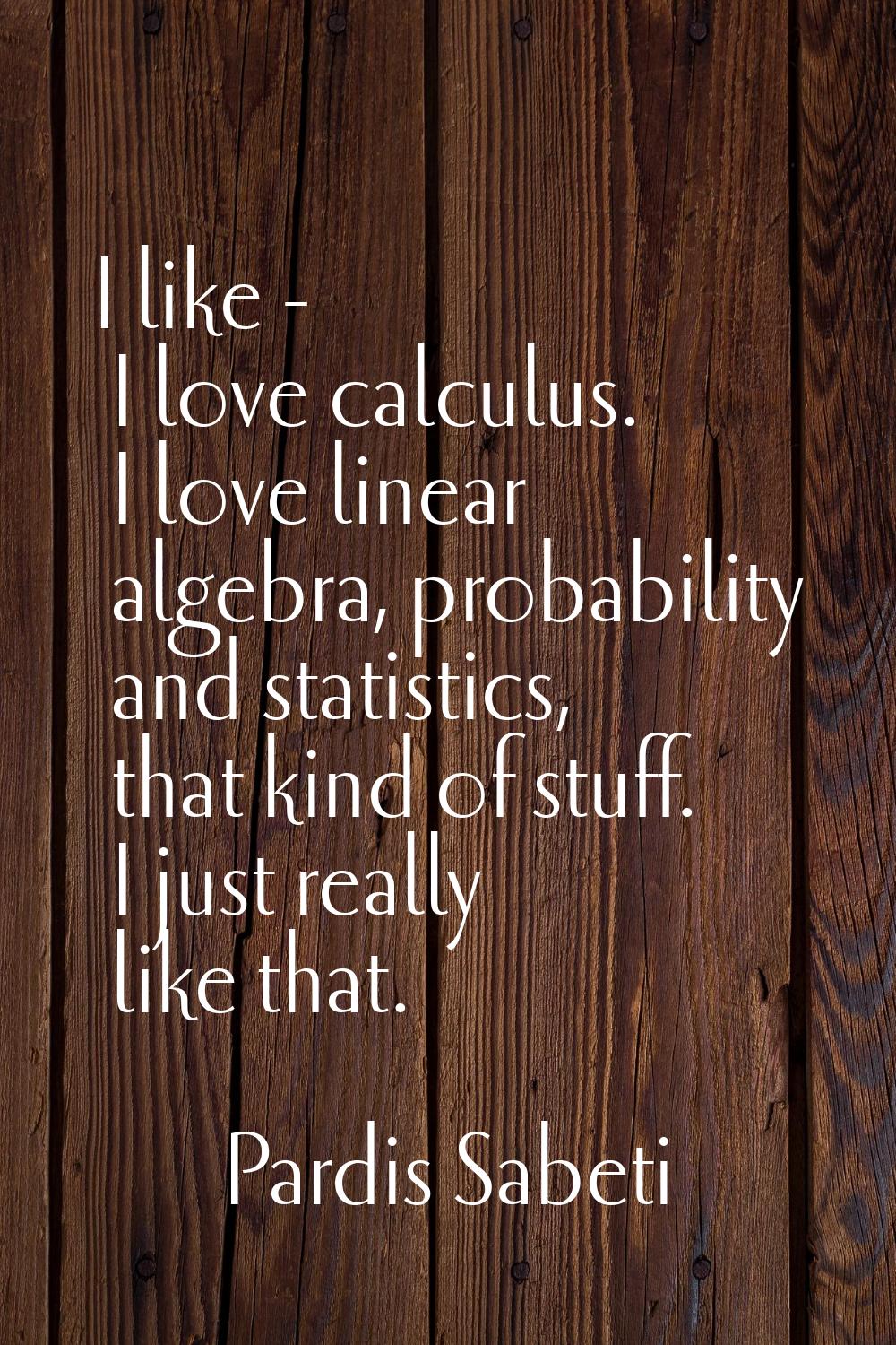 I like - I love calculus. I love linear algebra, probability and statistics, that kind of stuff. I 