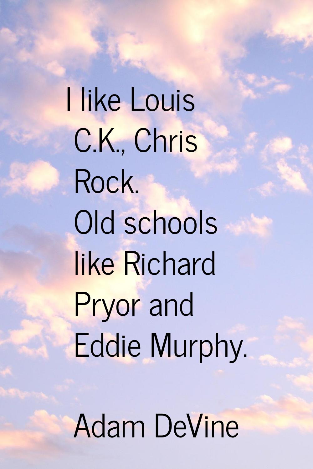 I like Louis C.K., Chris Rock. Old schools like Richard Pryor and Eddie Murphy.