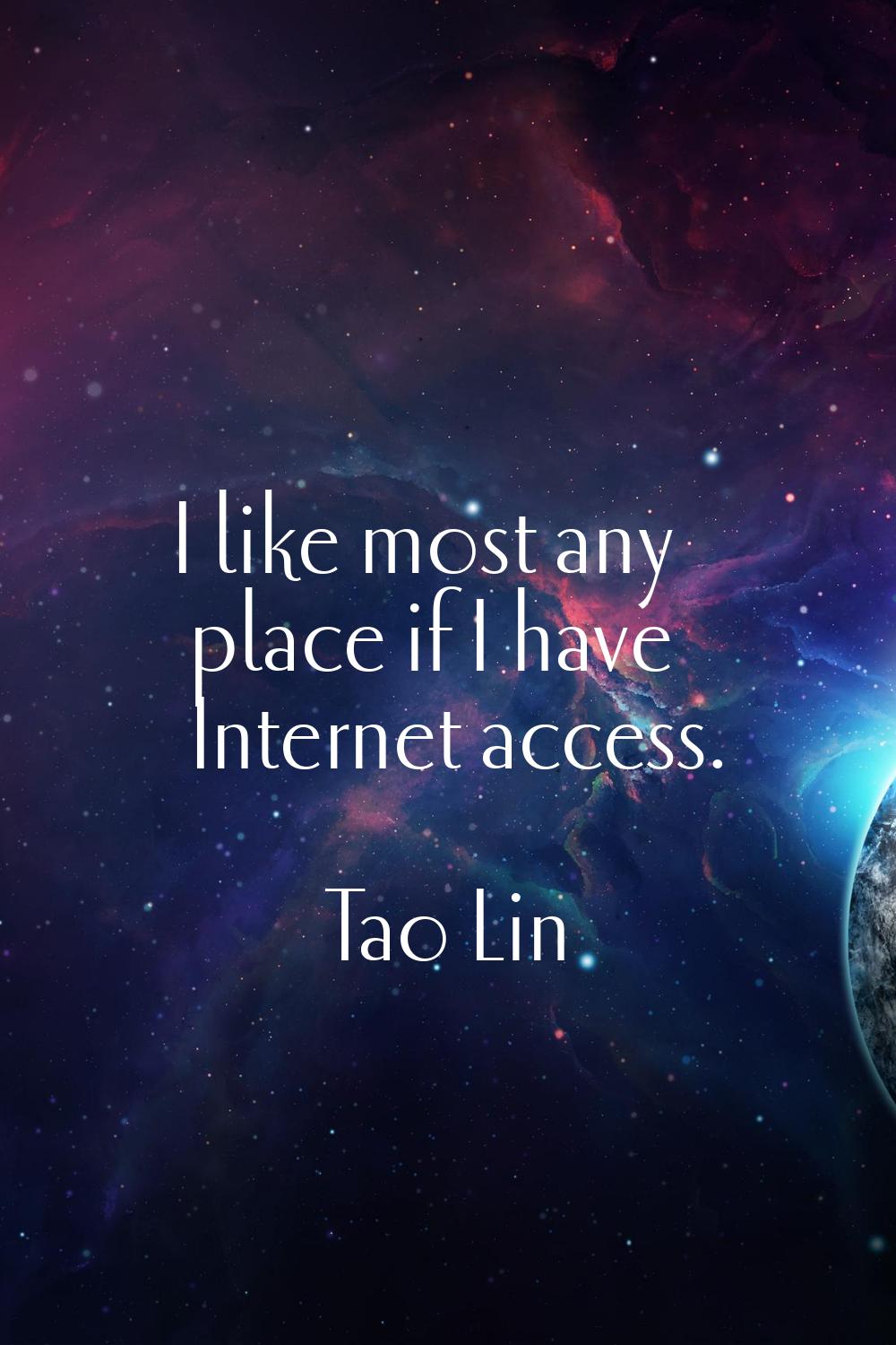 I like most any place if I have Internet access.