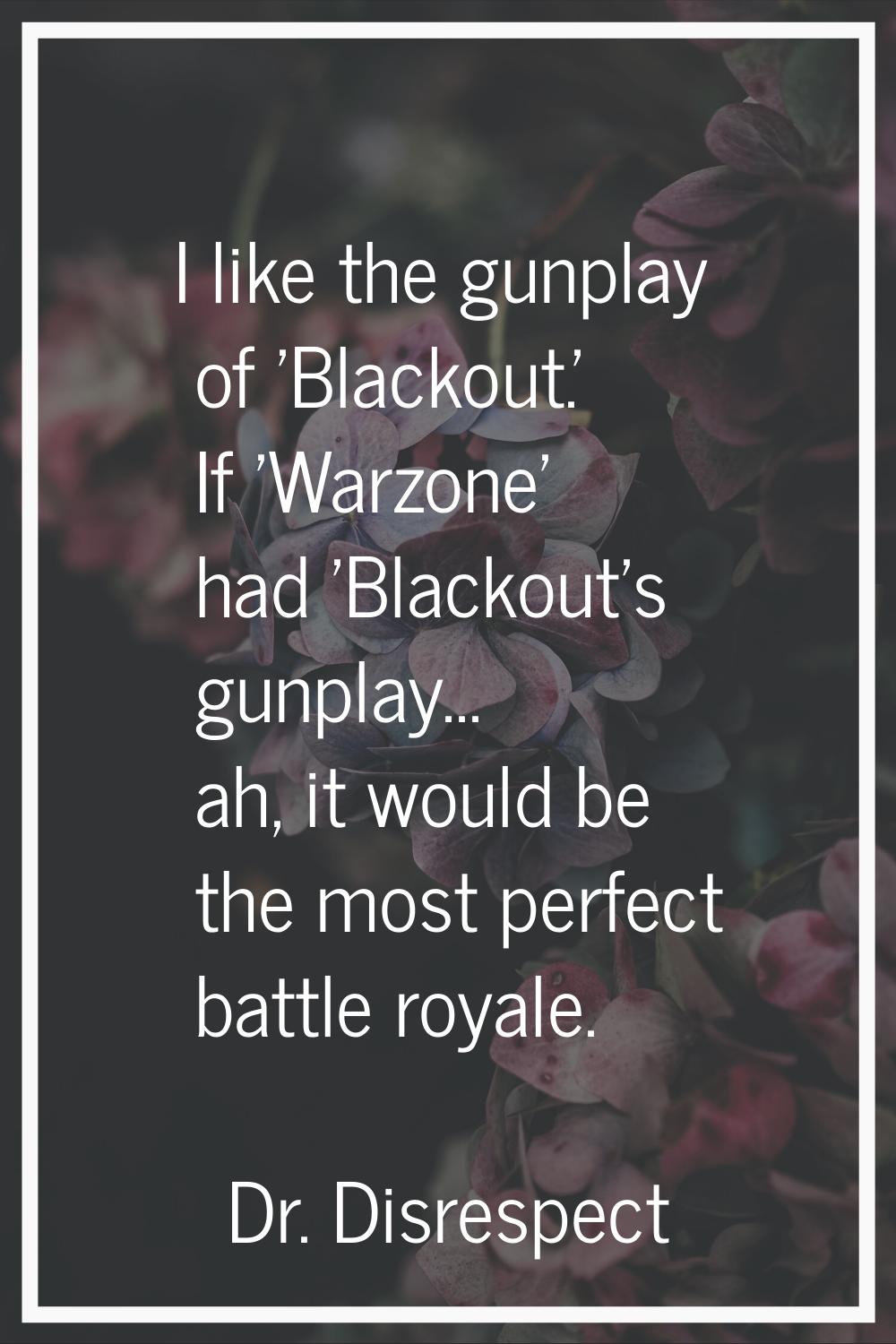 I like the gunplay of 'Blackout.' If 'Warzone' had 'Blackout's gunplay... ah, it would be the most 