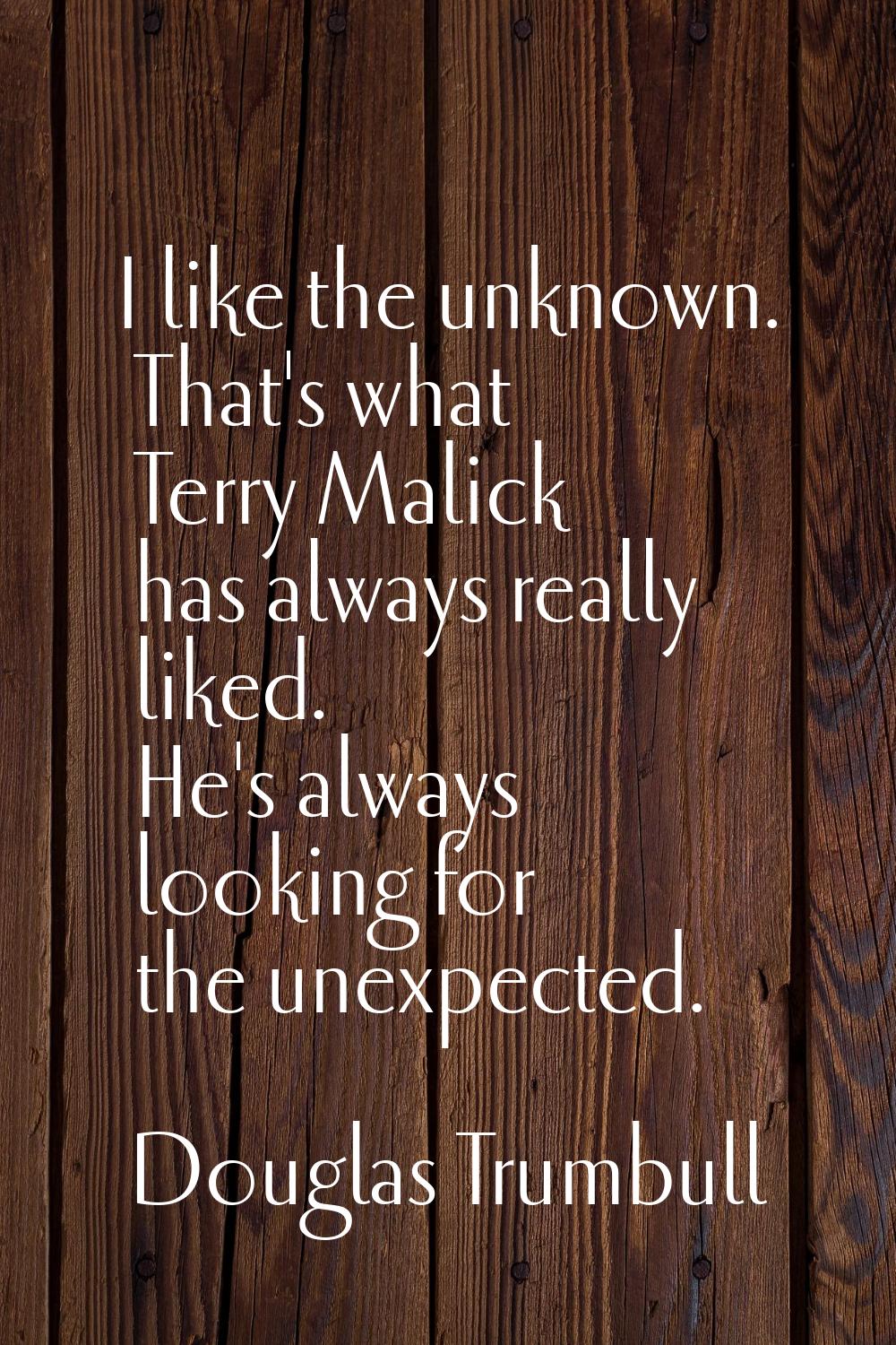 I like the unknown. That's what Terry Malick has always really liked. He's always looking for the u