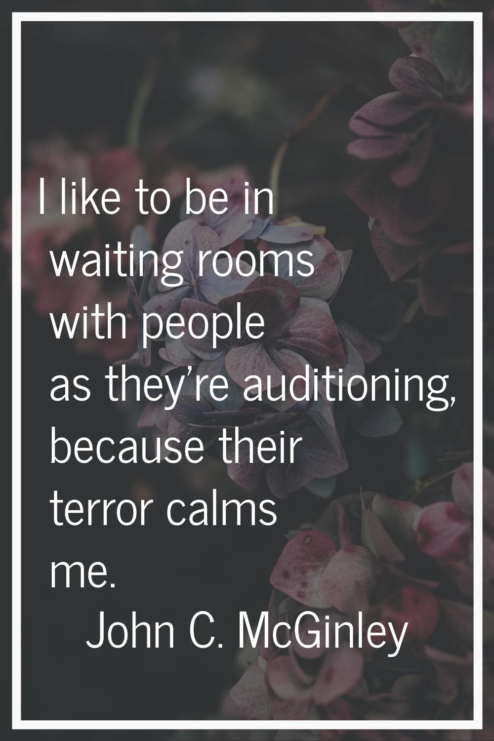 I like to be in waiting rooms with people as they're auditioning, because their terror calms me.