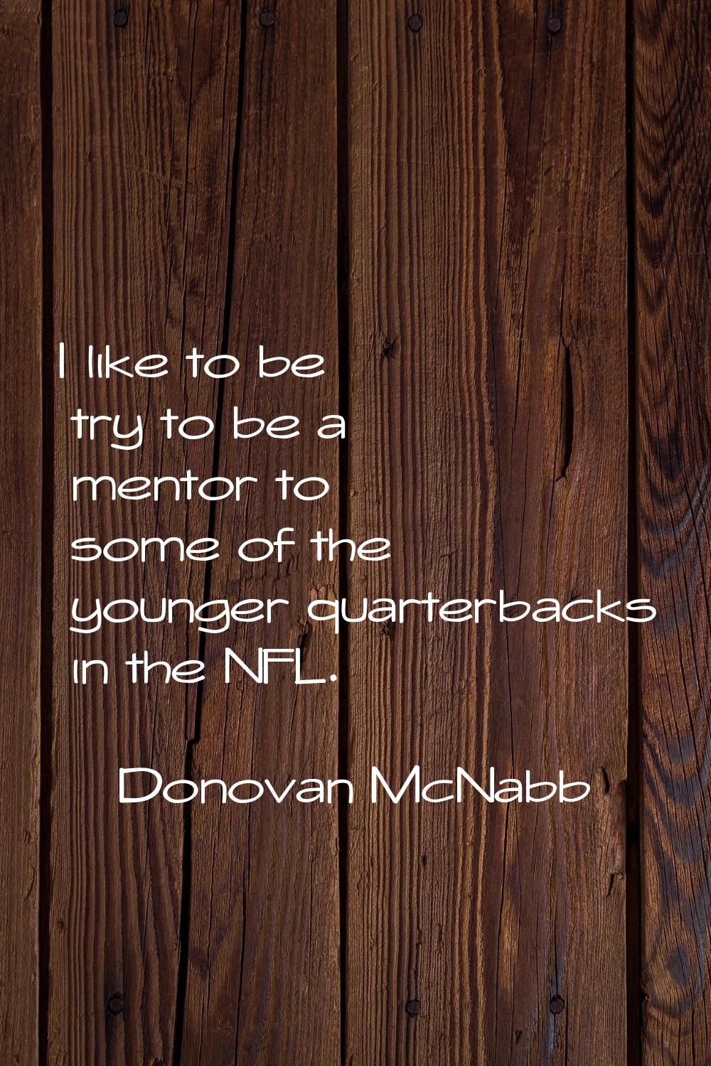 I like to be try to be a mentor to some of the younger quarterbacks in the NFL.