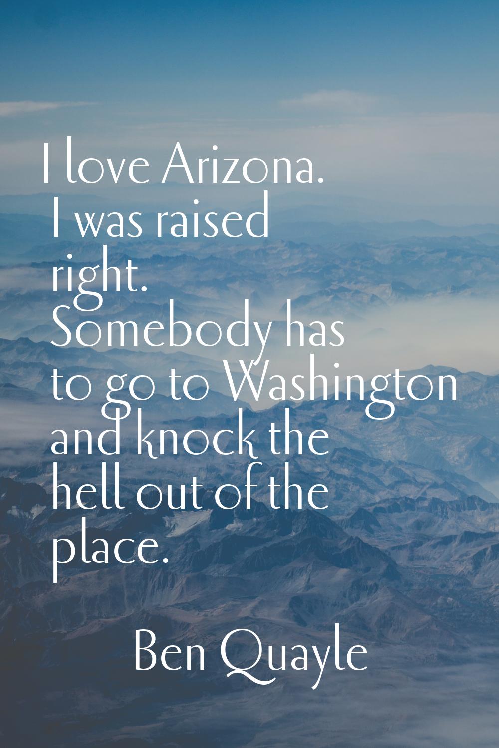 I love Arizona. I was raised right. Somebody has to go to Washington and knock the hell out of the 