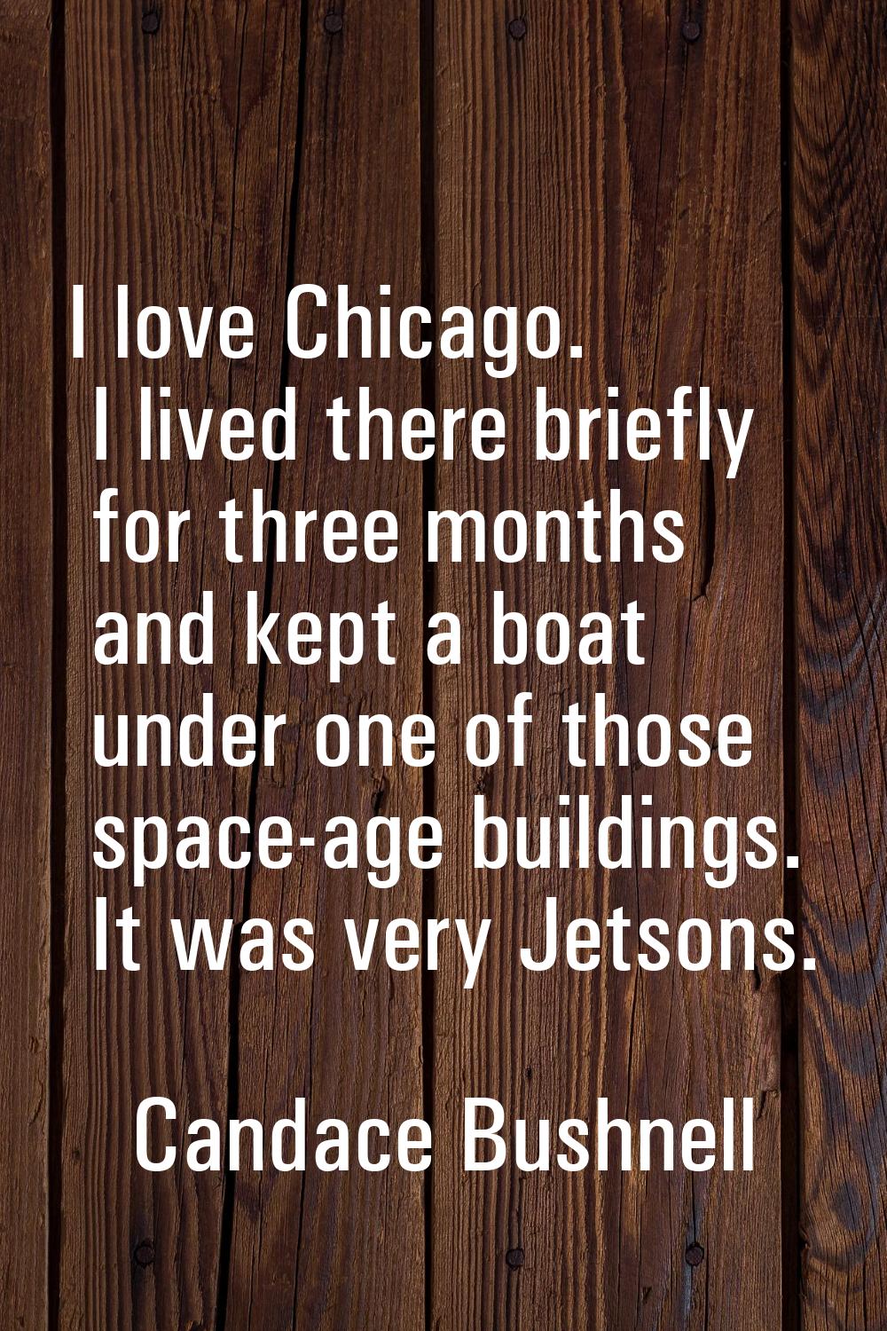I love Chicago. I lived there briefly for three months and kept a boat under one of those space-age