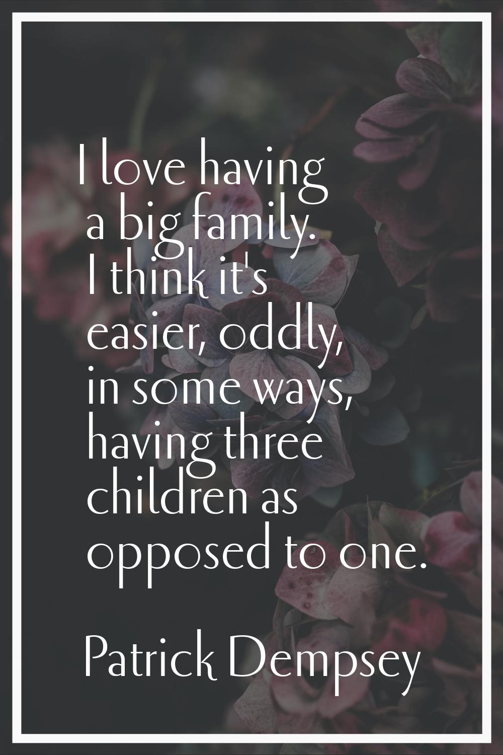I love having a big family. I think it's easier, oddly, in some ways, having three children as oppo