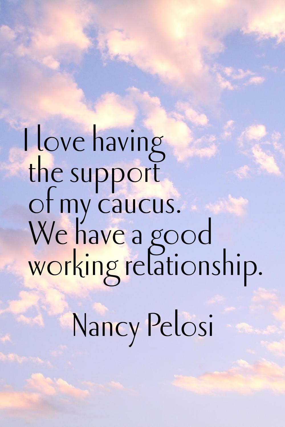 I love having the support of my caucus. We have a good working relationship.