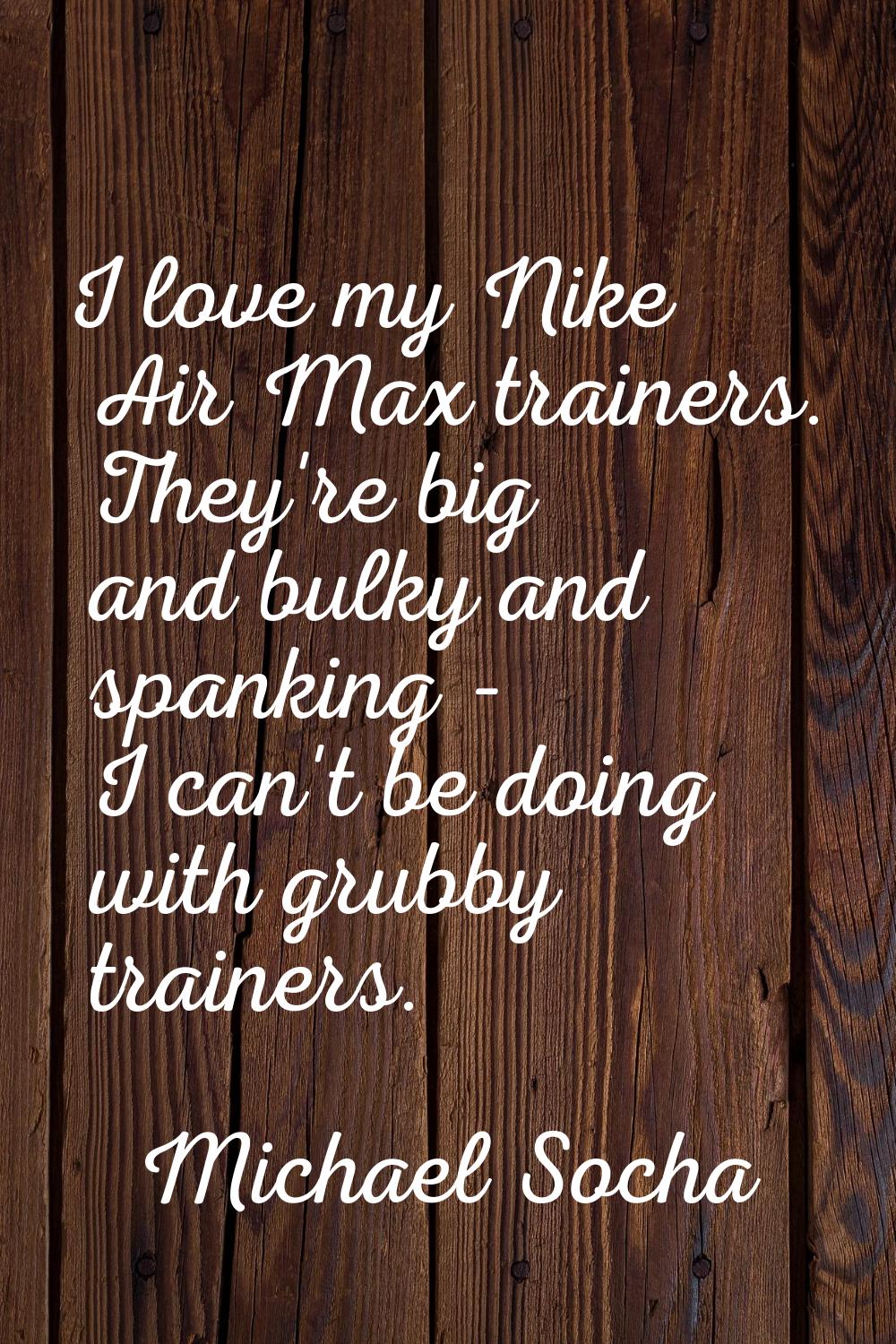 I love my Nike Air Max trainers. They're big and bulky and spanking - I can't be doing with grubby 