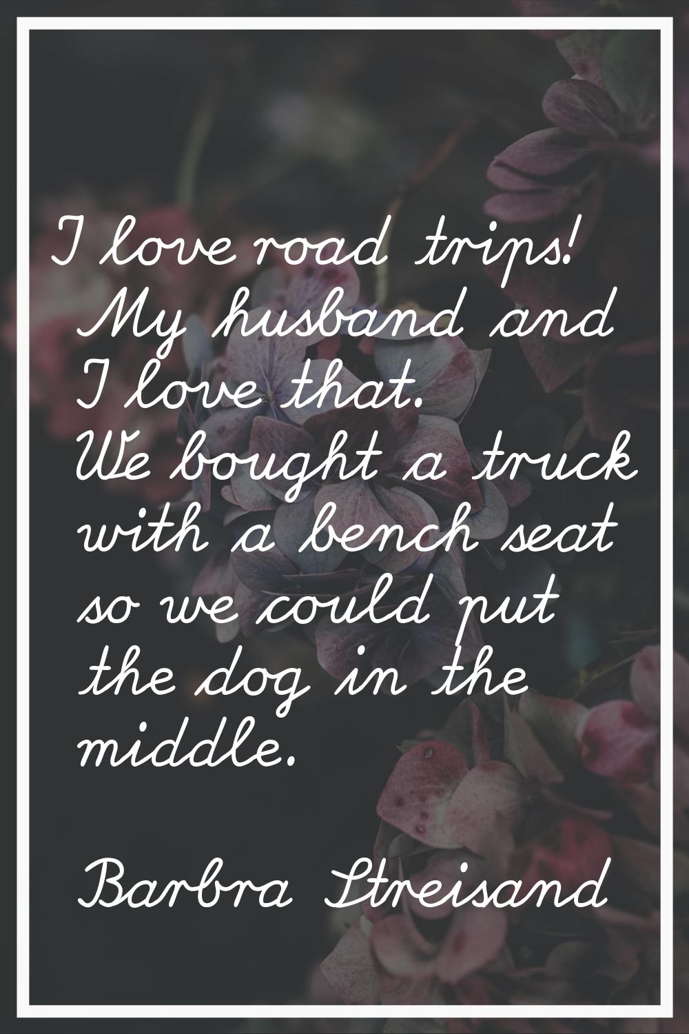 I love road trips! My husband and I love that. We bought a truck with a bench seat so we could put 