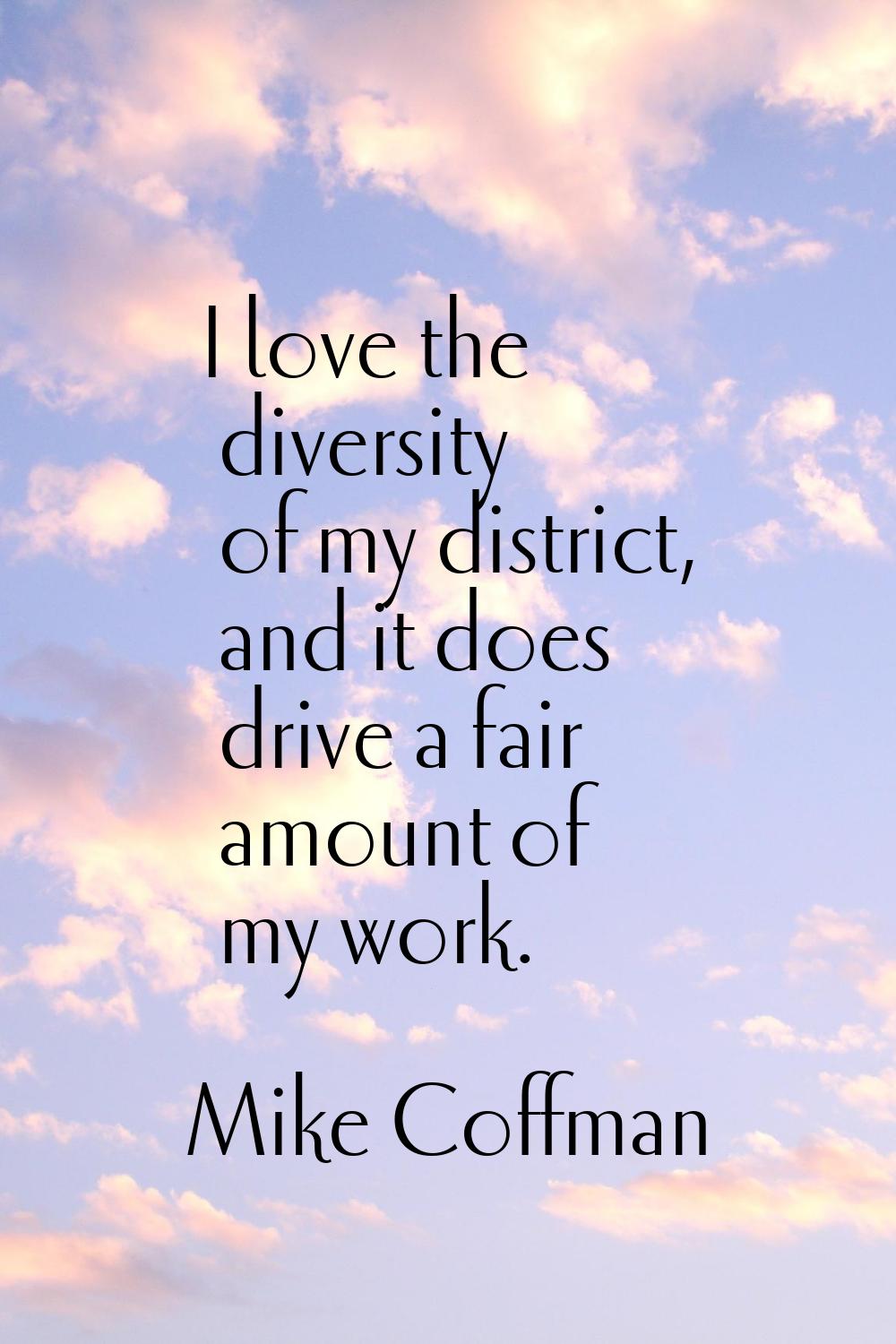 I love the diversity of my district, and it does drive a fair amount of my work.
