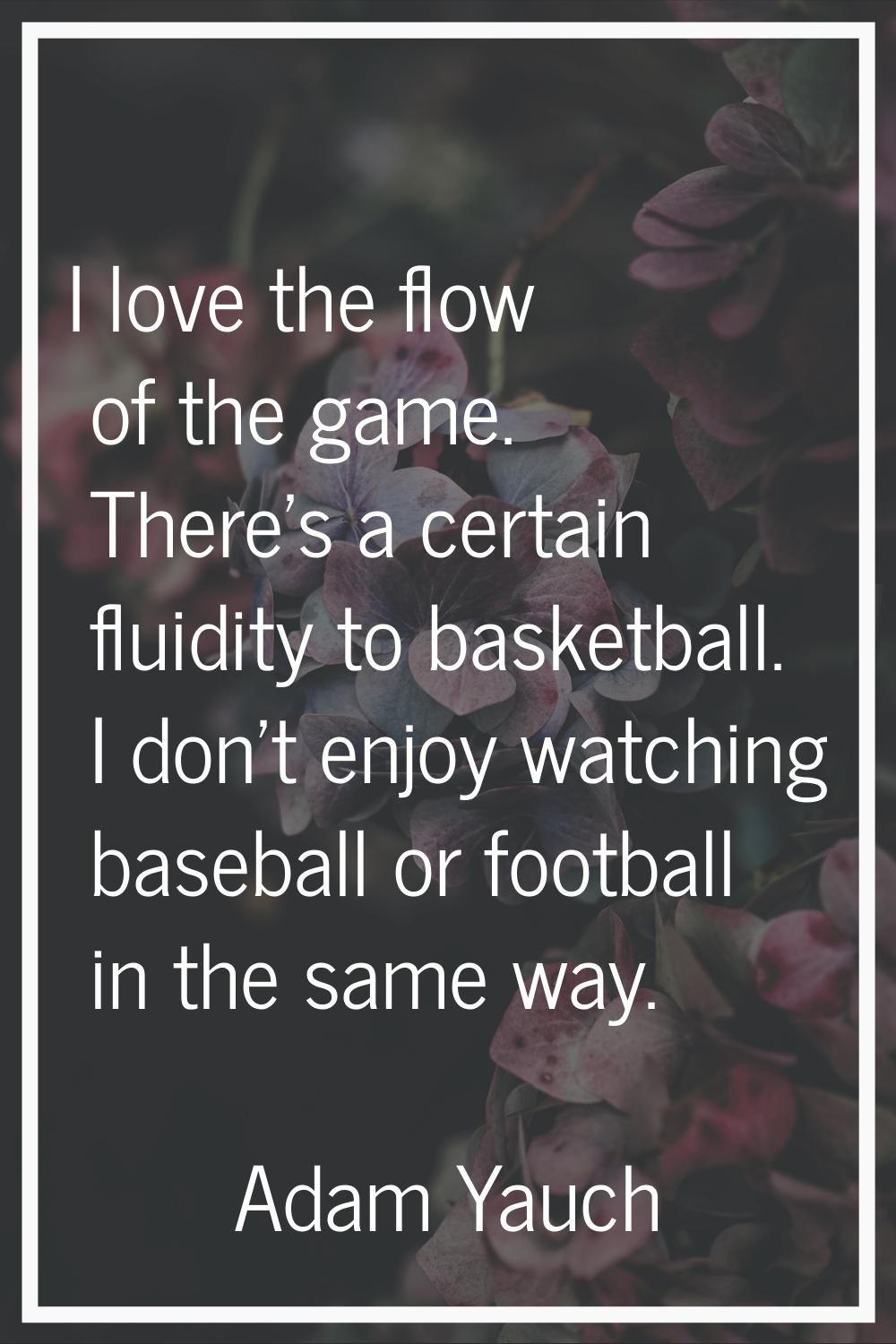 I love the flow of the game. There's a certain fluidity to basketball. I don't enjoy watching baseb