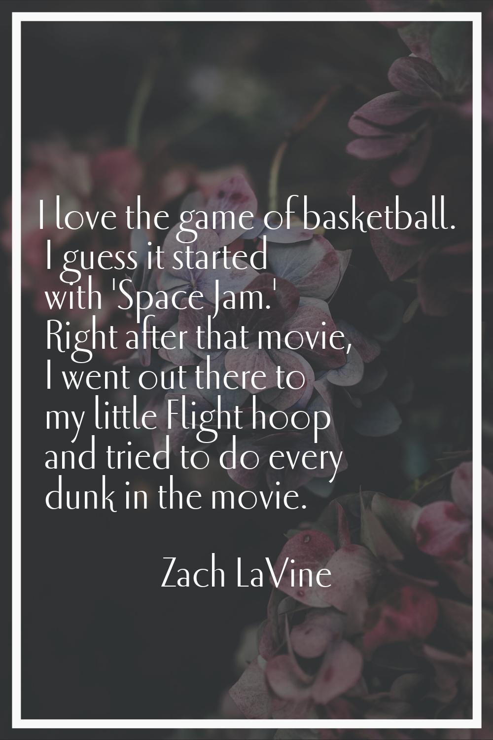 I love the game of basketball. I guess it started with 'Space Jam.' Right after that movie, I went 