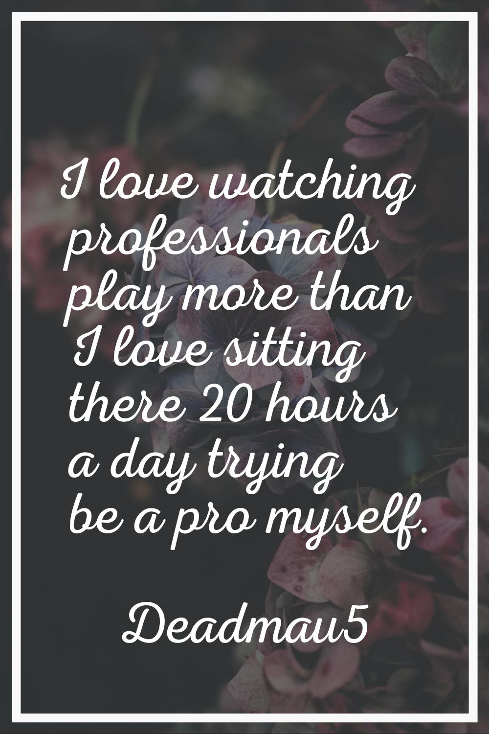 I love watching professionals play more than I love sitting there 20 hours a day trying be a pro my