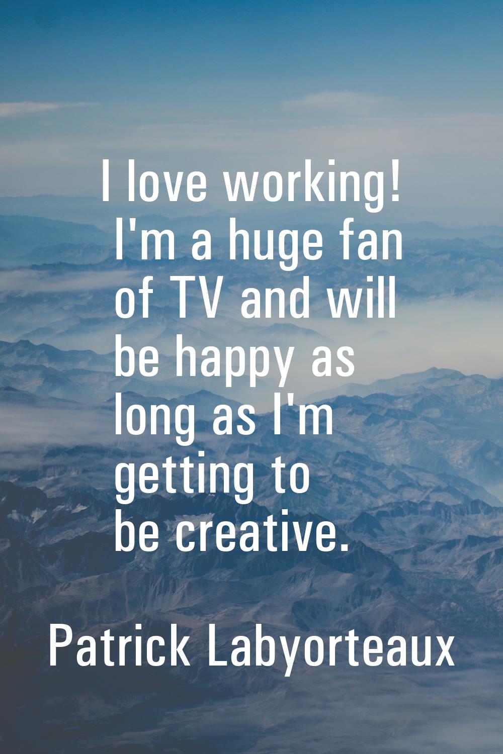 I love working! I'm a huge fan of TV and will be happy as long as I'm getting to be creative.