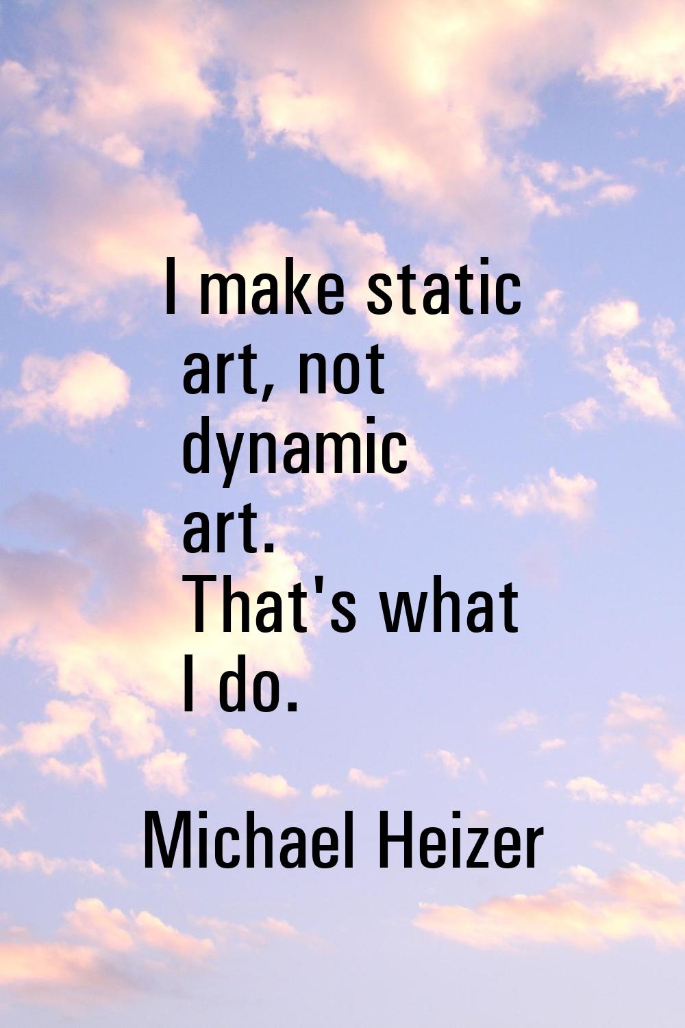 I make static art, not dynamic art. That's what I do.