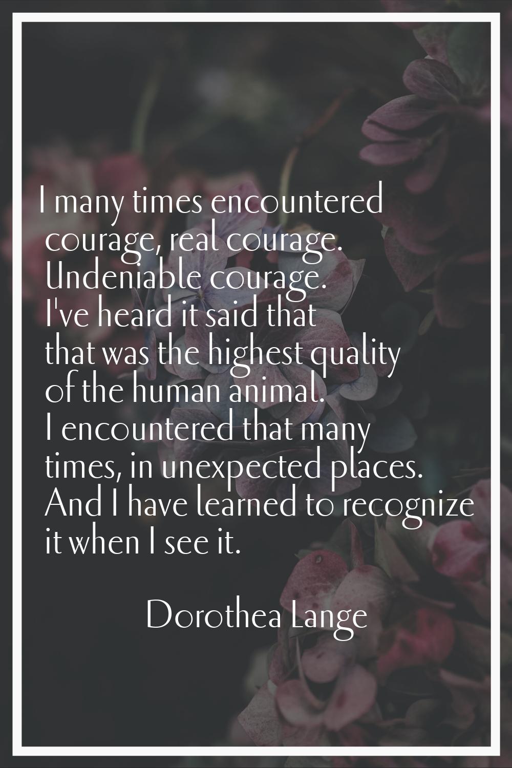I many times encountered courage, real courage. Undeniable courage. I've heard it said that that wa