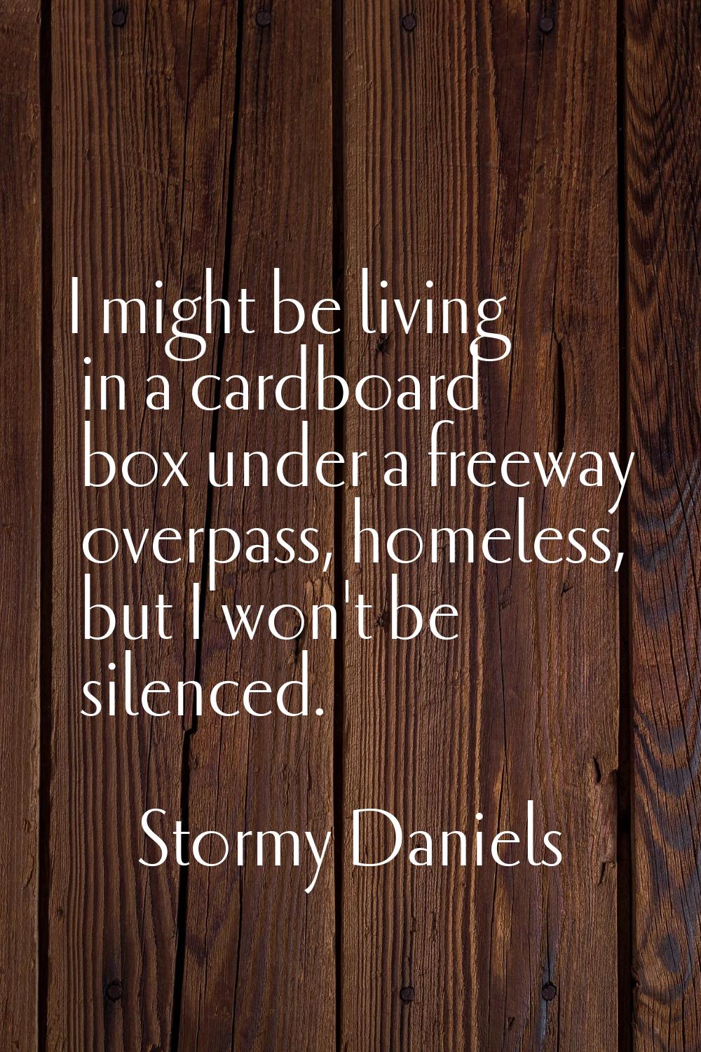 I might be living in a cardboard box under a freeway overpass, homeless, but I won't be silenced.