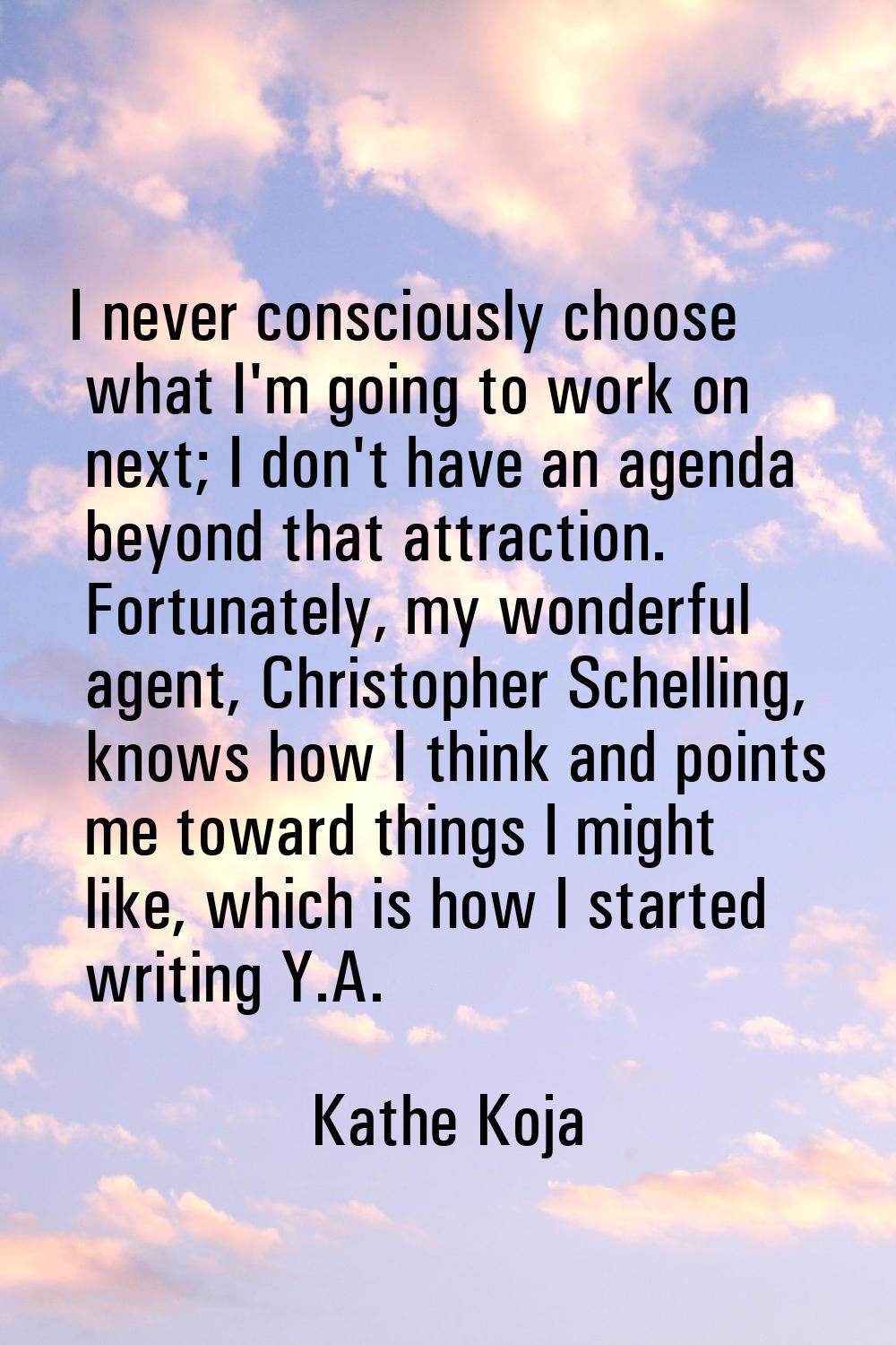 I never consciously choose what I'm going to work on next; I don't have an agenda beyond that attra