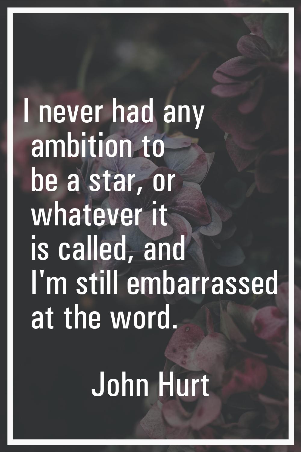 I never had any ambition to be a star, or whatever it is called, and I'm still embarrassed at the w