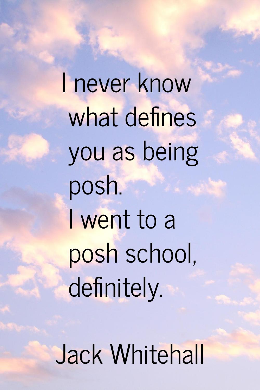 I never know what defines you as being posh. I went to a posh school, definitely.