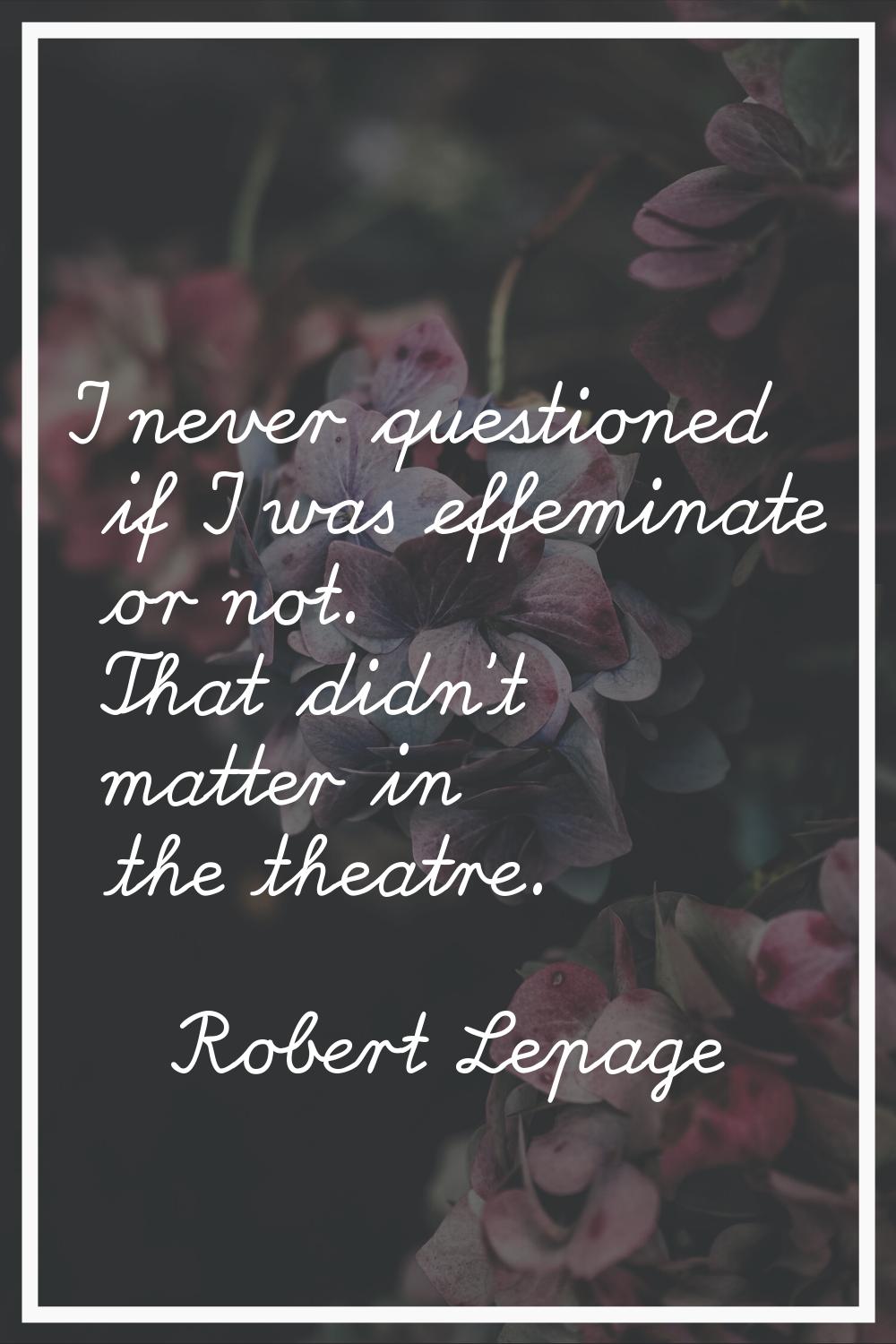 I never questioned if I was effeminate or not. That didn't matter in the theatre.