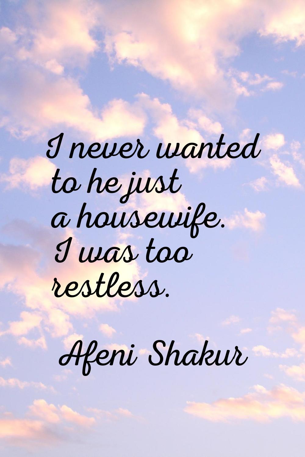 I never wanted to he just a housewife. I was too restless.